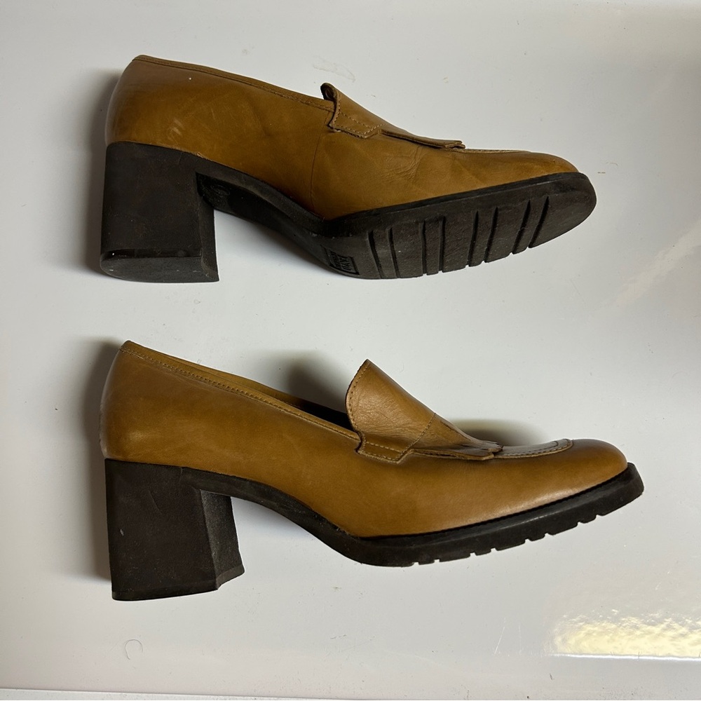 Enzo Angiolini Tan Leather Block Heel Loafers - Picture 5 of 9